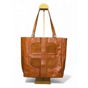 Elaine Turner Cleo Leather Tote Bag Brown Suede Accent Shoulder Bag Women